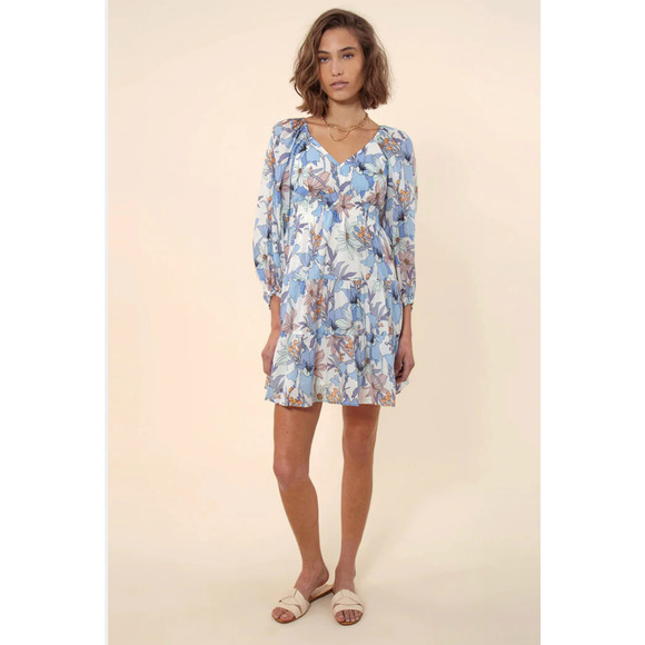 NWT Hale Bob Paisley Printed V-Neck Button Down Mini Dress in Blue size XS - Picture 1 of 7
